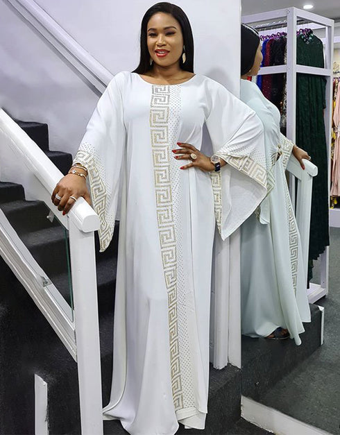 Dubai Maxi Abaya with African Print and Gold Beading